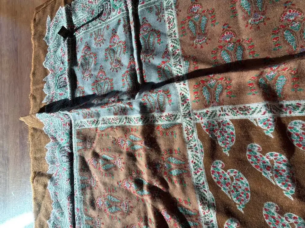 Vintage Italian 100% Wool Paisley Scarf Brown‎ Blue
